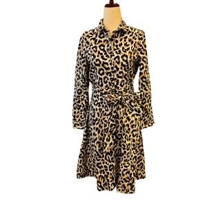 EUC J.Crew Factory Leopard Cheetah Animal Print Poplin Shirt Dress Size 6
